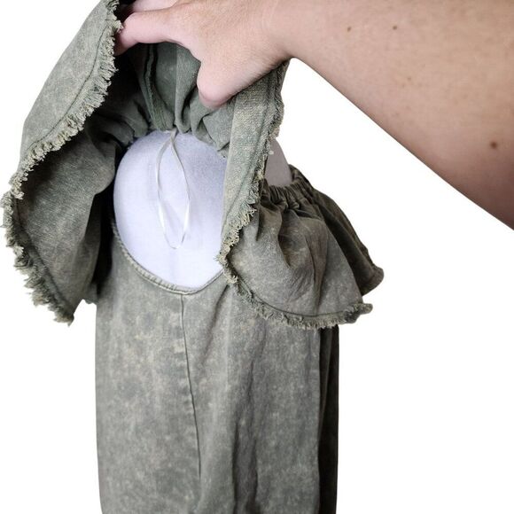 Umgee Off Shoulder Ruffle Denim Mini Dress Womens M Khaki Green - Picture 5 of 8